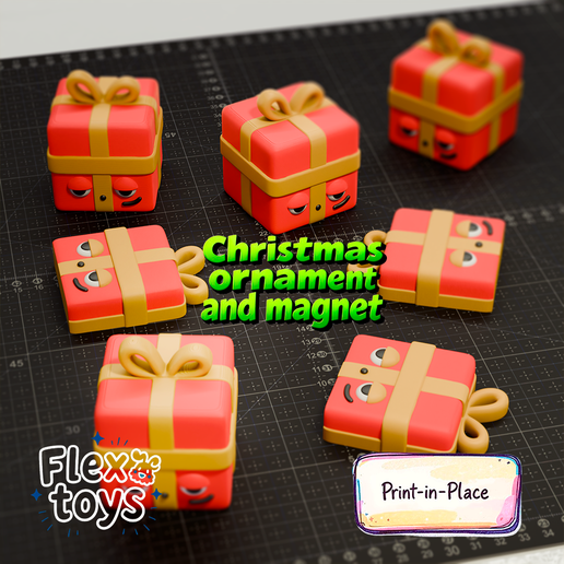 Cute Gift Box Christmas Ornament & 10mm Magnet – Print-in-Place