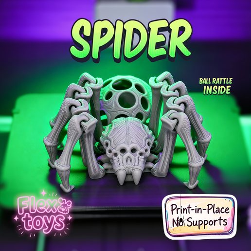 Flexi Spider Skeleton Toy – 3D Printable Rattle Ball Inside
