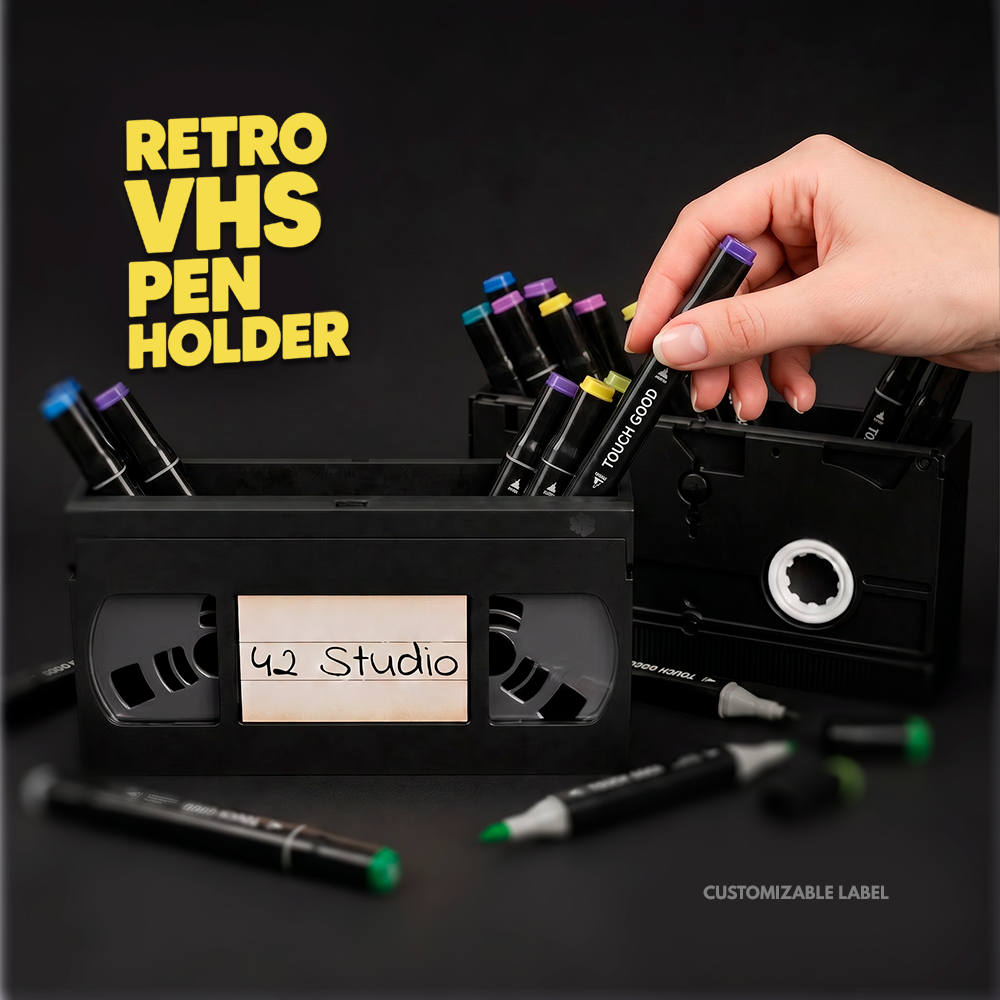 Cassette Pen Holder — VHS Retro Desk Organizer | Customizable