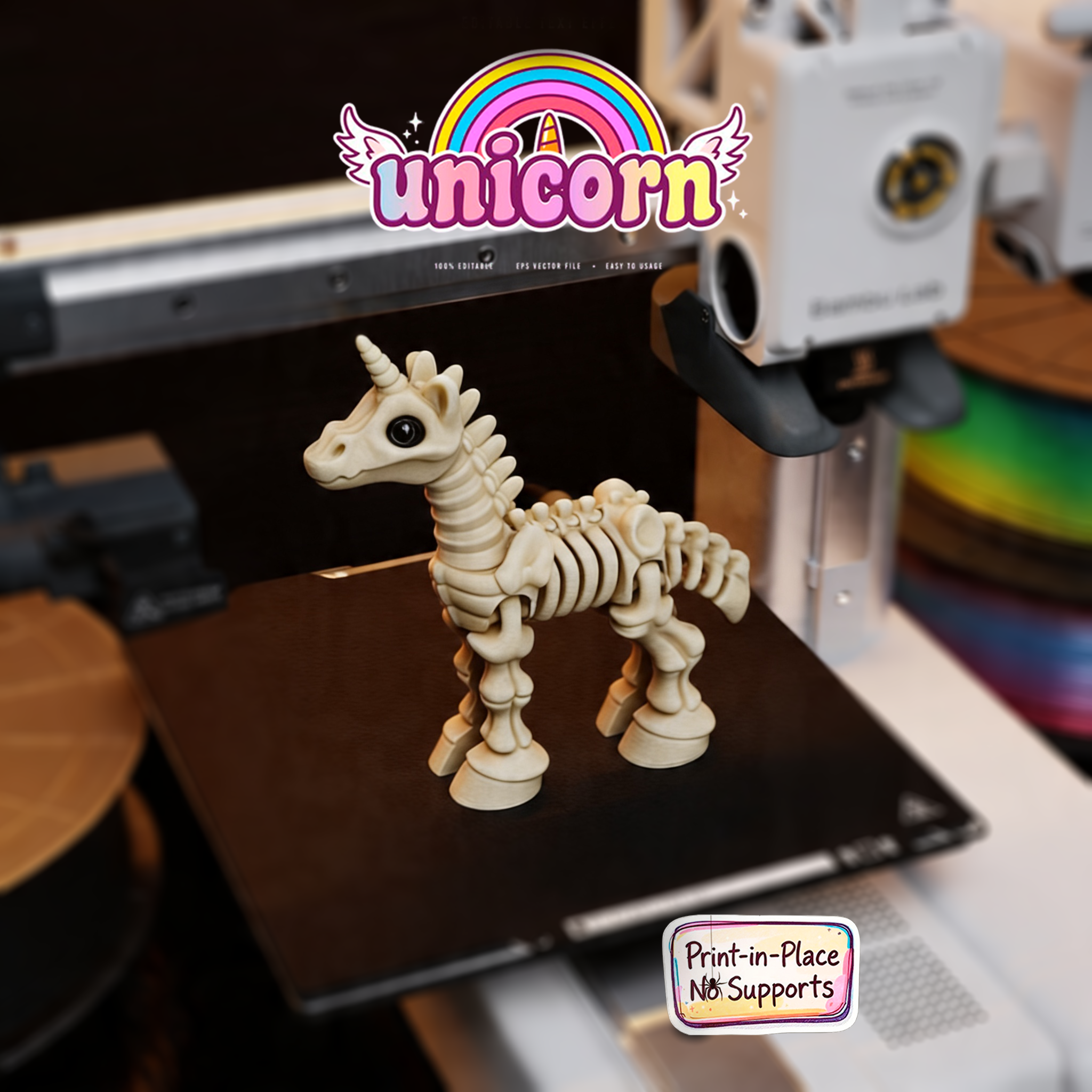 Skeleton Unicorn Toy – Print-in-Place Articulated 3D Print